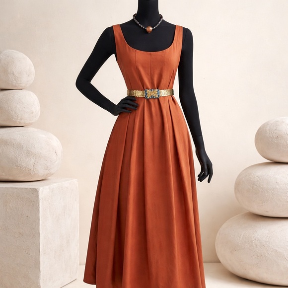 Sleeveless Scoop Neck Midi Dress in Rust! Georgeous colour! Very nice drape! - Picture 2 of 6